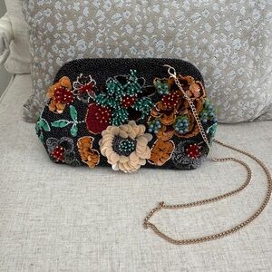 Zara Black Floral Embellished Clutch
